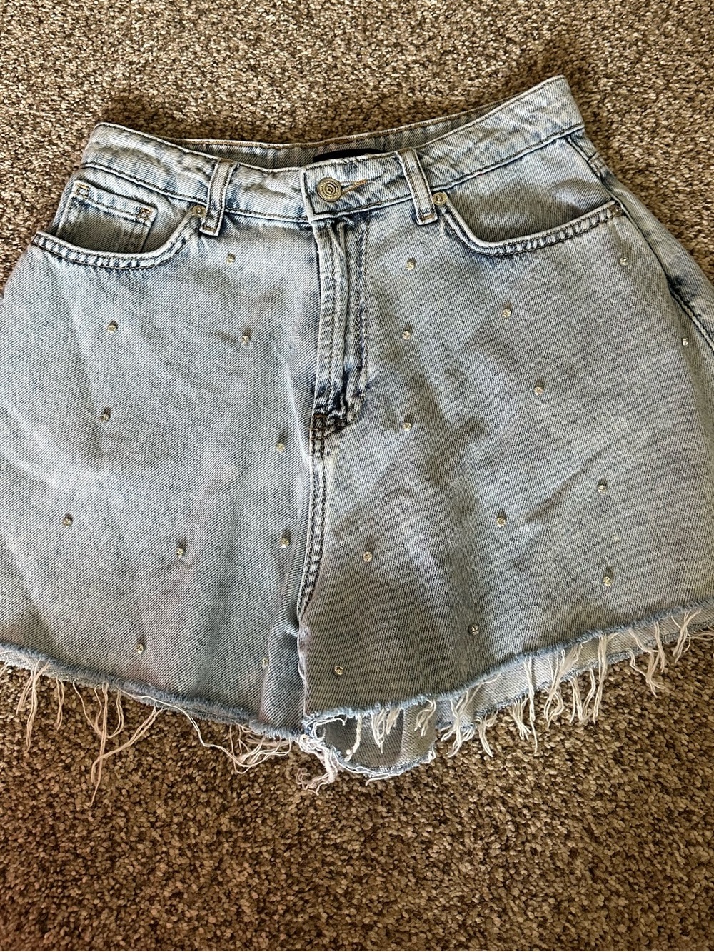 Nocturne Ice Blue Studded Diamond Denim Shorts